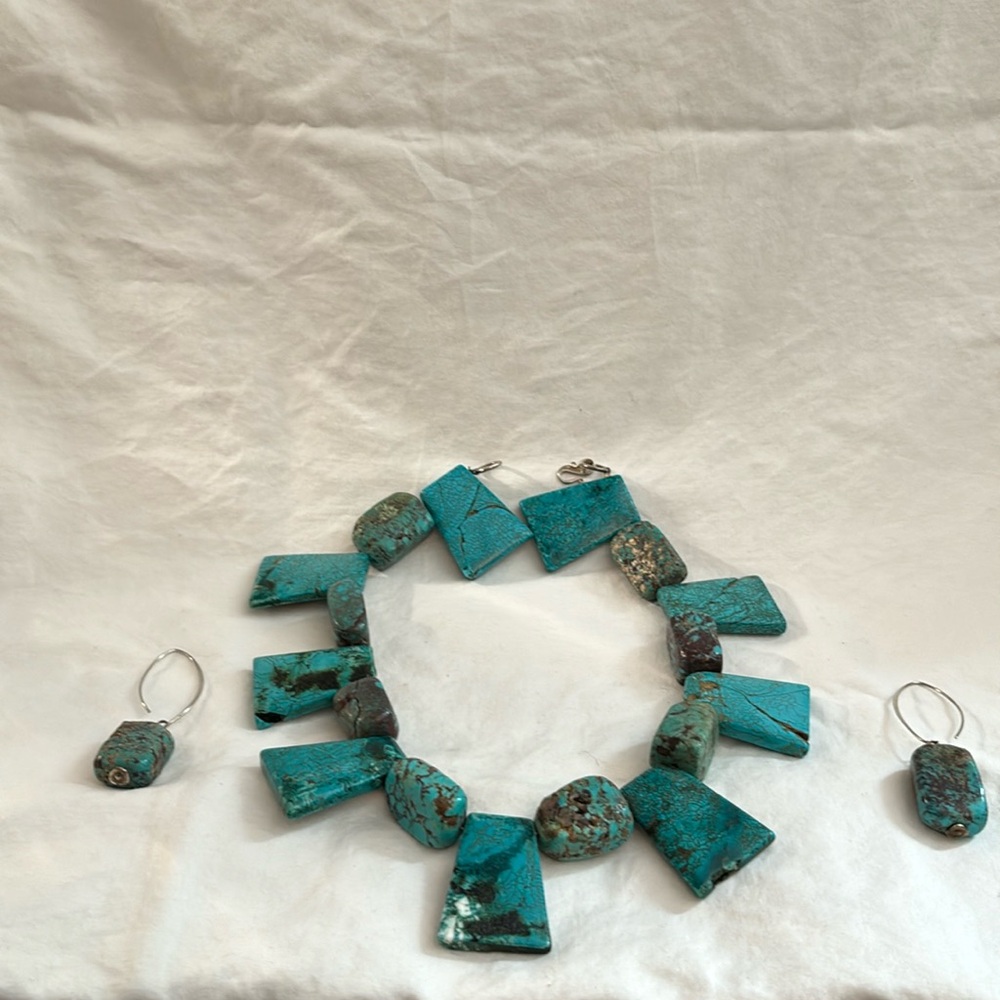 Raw Turquoise Chocker and Earrings